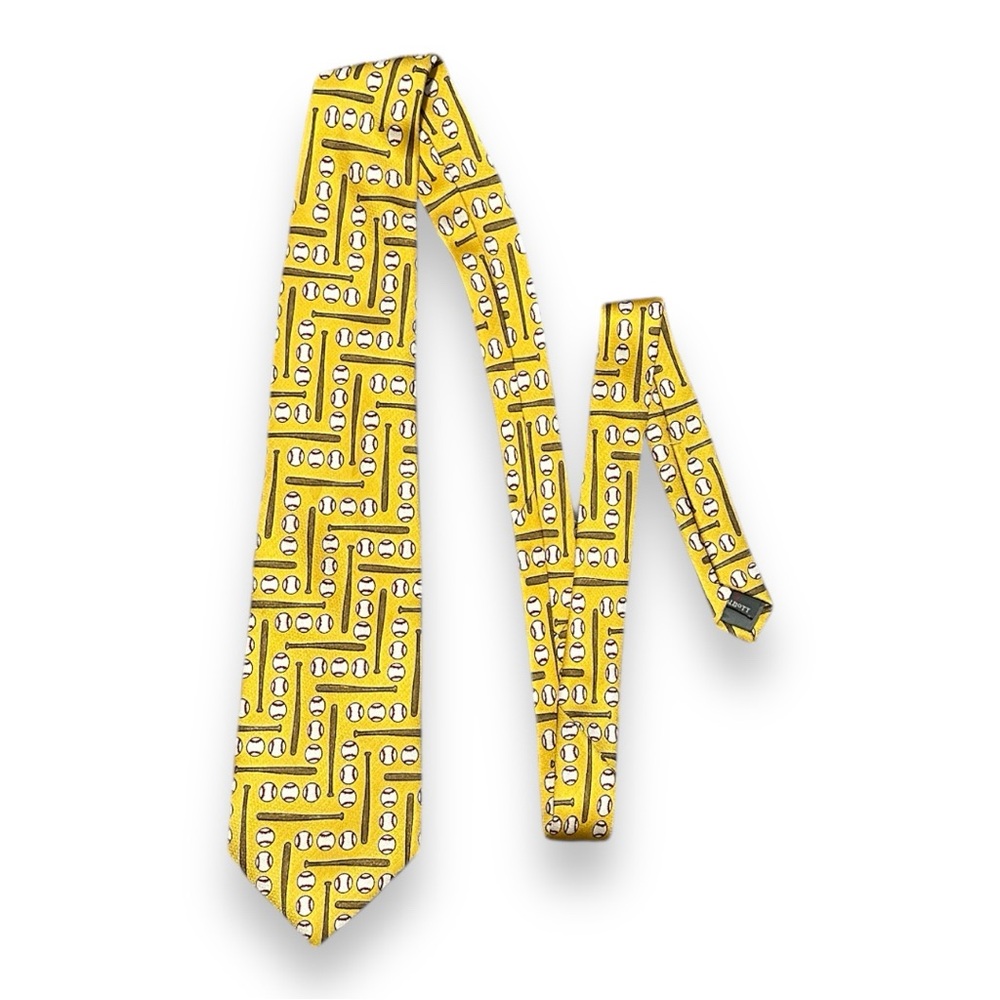 NWT Robert Talbott Nordstrom Yellow Baseball Tie Hand Sewn 100% Silk Vintage